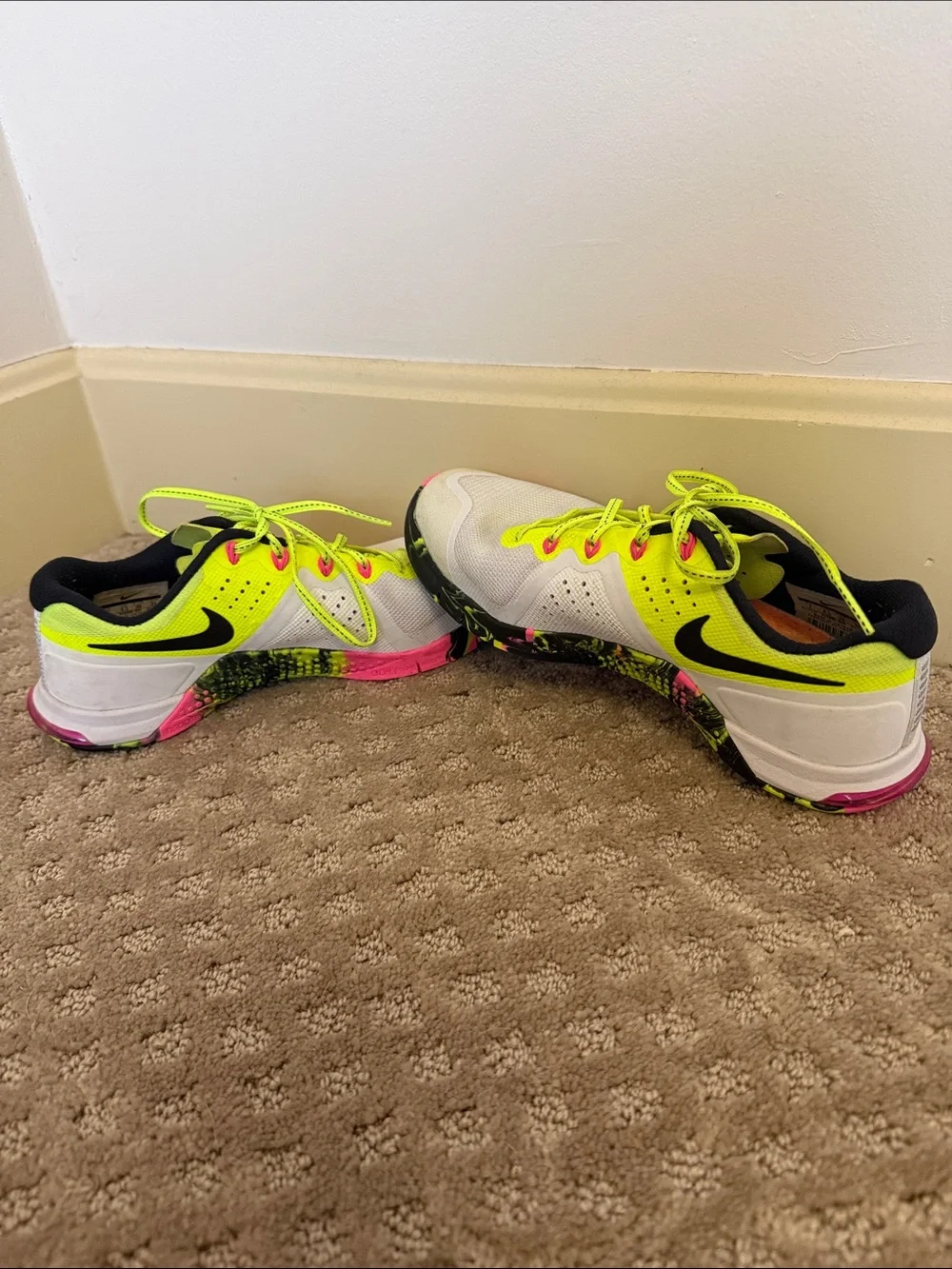Nike White, Neon Yellow & Pink Athletic Shoes